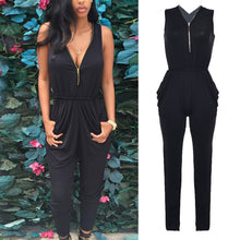 Women Sexy Deep V Zip Fashion Sweet Sexy Casual Vogue Slim Fit Clubwear Long Full Jumpsuit Trousers Pants Playsuit Romper J4U66