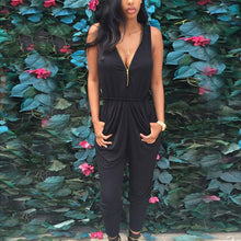 Women Sexy Deep V Zip Fashion Sweet Sexy Casual Vogue Slim Fit Clubwear Long Full Jumpsuit Trousers Pants Playsuit Romper J4U66