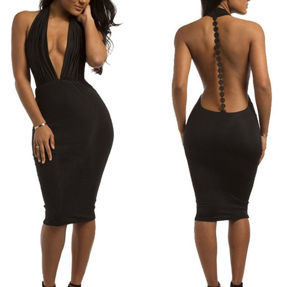 Women Sexy Dresses Party Night Club Dress  Deeps V neck Bodycon Backless Women Dresses J4U66