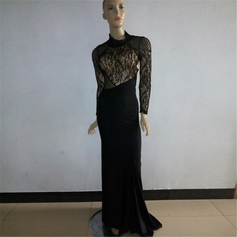 Women Sexy Lined Long Sleeve Dress Backless Party Evening Elegant Ladies Fomal Gown Ball Dress  J4U66