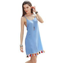 women sexy spaghetti strap beach dress vintage tassel boho dress robe sexy backless casual dresses vestidos J4U66