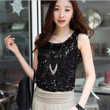 Women Shiny Sequin Vest Bling Top Mesh Tank Sleeveless Blouse Lady T-Shirt Sexy Tee Casual Golden Blusas Femininas J4U66