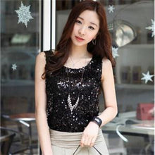 Women Shiny Sequin Vest Bling Top Mesh Tank Sleeveless Blouse Lady T-Shirt Sexy Tee Casual Golden Blusas Femininas J4U66