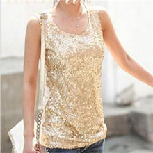 Women Shiny Sequin Vest Bling Top Mesh Tank Sleeveless Blouse Lady T-Shirt Sexy Tee Casual Golden Blusas Femininas J4U66