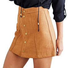women skirt suede faux line vintage high waist short button bodycon mini feminine skirts J4U66
