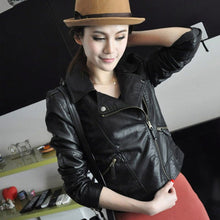 women slim biker motorcycle jackets pu leather punk rock zipper jacket coat outerwear on J4U66
