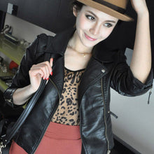 women slim biker motorcycle jackets pu leather punk rock zipper jacket coat outerwear on J4U66