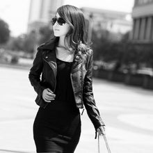 women slim biker motorcycle jackets pu leather punk rock zipper jacket coat outerwear on J4U66