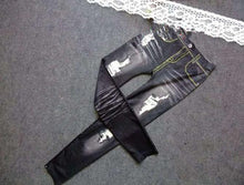 Women Stretch Cotton Fake Hole Imitation Jeans Leggings Jeggings J4U66
