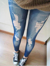 Women Stretch Cotton Fake Hole Imitation Jeans Leggings Jeggings J4U66
