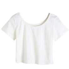 Women Stretch Cotton T-shirts U neck Sexy Crop Top Short Sleeve Tee short Basic top for lady girls J4U66