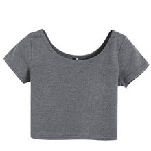 Women Stretch Cotton T-shirts U neck Sexy Crop Top Short Sleeve Tee short Basic top for lady girls J4U66