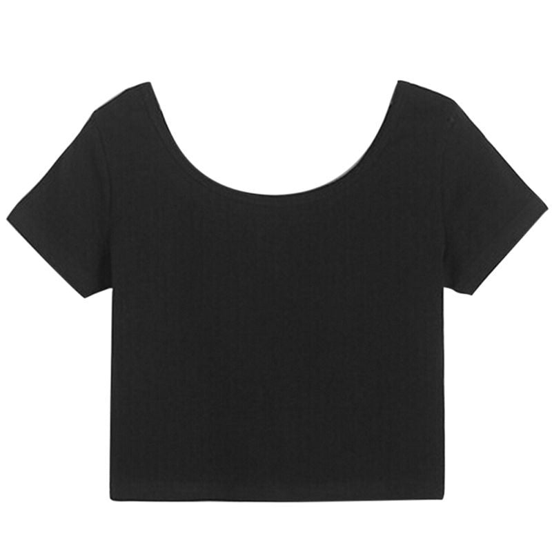 Women Stretch Cotton T-shirts U neck Sexy Crop Top Short Sleeve Tee short Basic top for lady girls J4U66