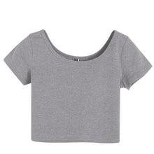 Women Stretch Cotton T-shirts U neck Sexy Crop Top Short Sleeve Tee short Basic top for lady girls J4U66