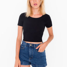 Women Stretch Cotton T-shirts U neck Sexy Crop Top Short Sleeve Tee short Basic top for lady girls J4U66