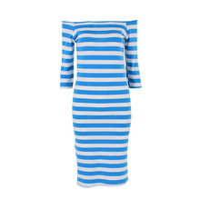 Women Bodycon Dress Sexy Lady Half Sleeve Off Shoulder Stripe Stretch Party Dresses Cotton Vestidos J4U66