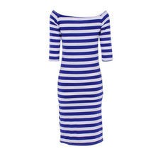 Women Bodycon Dress Sexy Lady Half Sleeve Off Shoulder Stripe Stretch Party Dresses Cotton Vestidos J4U66