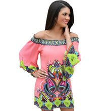 women dress off shoulder flare sleeves slash neck sexy dress printing sundress beach dress vestidos pink J4U66
