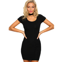 women dress short sleeve solidcolor mini office dress clubwear party sexy dresses black red J4U66