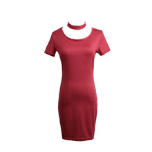 women dress short sleeve solidcolor mini office dress clubwear party sexy dresses black red J4U66