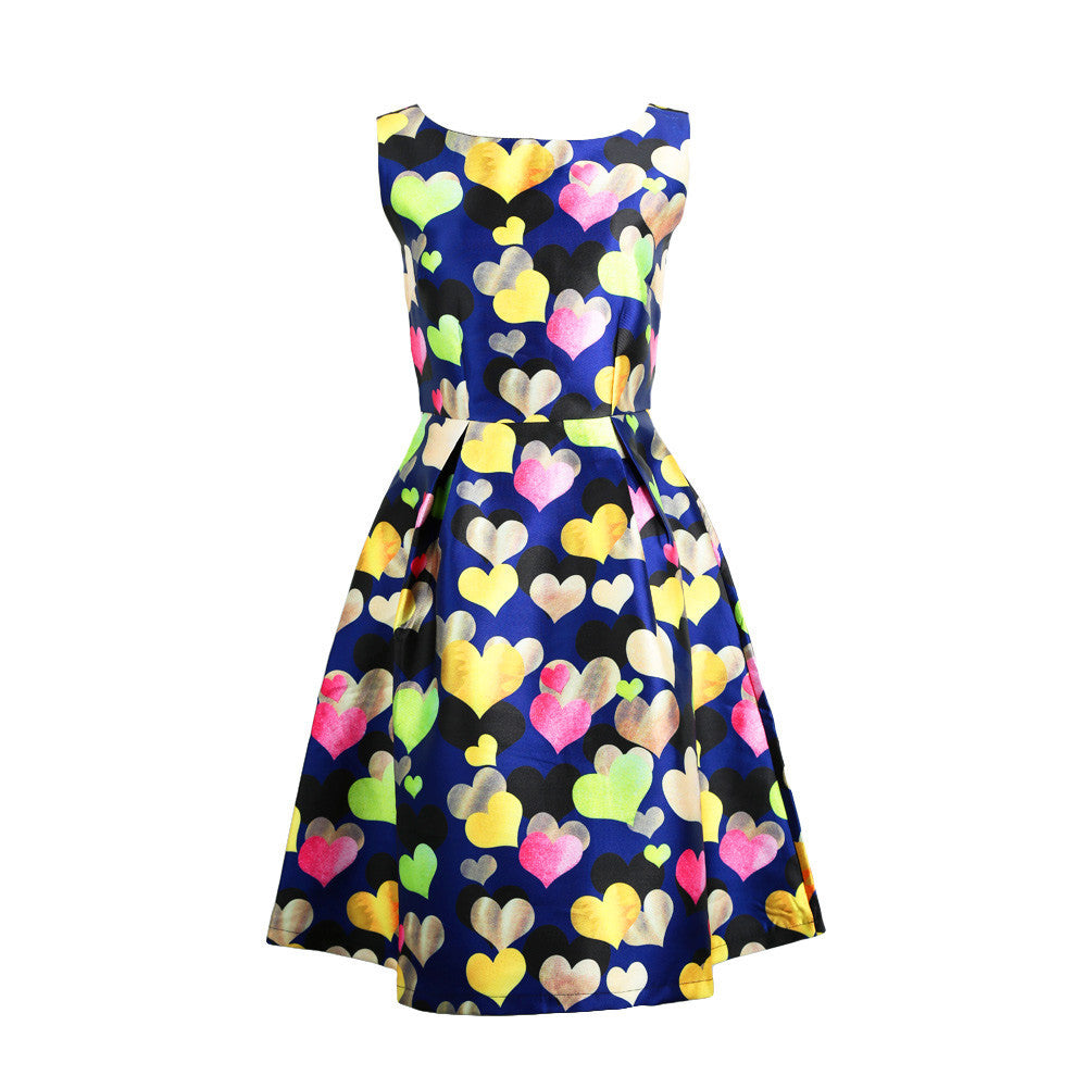 women dress sweetheart print o neck sleeveless sexy dress back zipper lining a line elegant dress J4U66