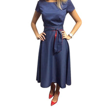 women dresses casual short sleeve o neck blue a line polka dot dress with sashes womens clothing plus size J4U66
