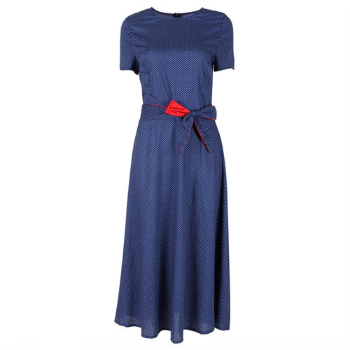 Dresses Casual Short Sleeve O-Neck Blue A-Line Polka Dot Dress With SashesWomen's Clothing Plus Size J4U66