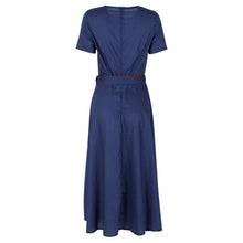 women dresses casual short sleeve o neck blue a line polka dot dress with sashes womens clothing plus size J4U66
