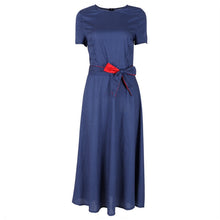 women dresses casual short sleeve o neck blue a line polka dot dress with sashes womens clothing plus size J4U66