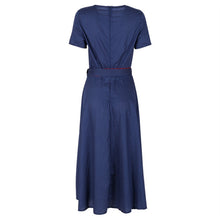 Dresses Casual Short Sleeve O-Neck Blue A-Line Polka Dot Dress With SashesWomen's Clothing Plus Size J4U66