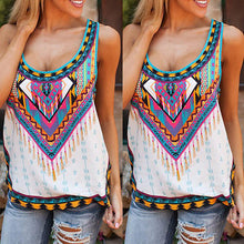 Women Sexy Sleeveless Ethnic Printed Vest Tops&Tees Boho Blouse Casual Tanks&Camis Shirts Loose Casual Blouse Tops Blusas J4U66