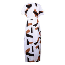 Women Vintage Dress Vestidos Sexy Deep V Neck Short Sleeve Pattern Print Long Beach Maxi Dress L4 J4U66