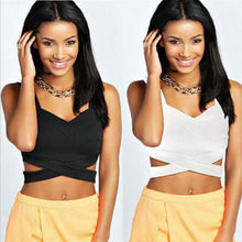 Women Tank Crop Tops Style Bustier Strap Cross Halter short Tees, 2 Colors Soild Cotton Vest Camis J4U66