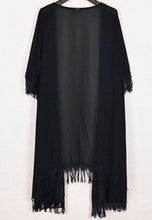 Women Tassel Kimono Jacket Chiffon Cardigan Long Top Blouse Beach Cover Up Dress J4U66