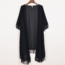 Women Tassel Kimono Jacket Chiffon Cardigan Long Top Blouse Beach Cover Up Dress J4U66