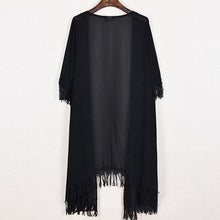 Women Tassel Kimono Jacket Chiffon Cardigan Long Top Blouse Beach Cover Up Dress J4U66