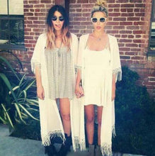 Women Tassel Kimono Jacket Chiffon Cardigan Long Top Blouse Beach Cover Up Dress J4U66