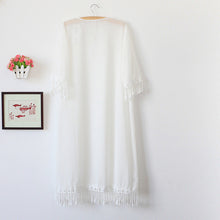 Women Tassel Kimono Jacket Chiffon Cardigan Long Top Blouse Beach Cover Up Dress J4U66