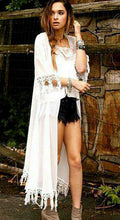 Women Tassel Kimono Jacket Chiffon Cardigan Long Top Blouse Beach Cover Up Dress J4U66