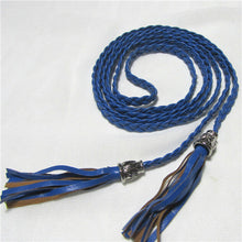Women Thin Long PU Leather Woven Belt Tassel Clothing Waist Strap Braided Belt P16 J4U66