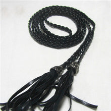 Women Thin Long PU Leather Woven Belt Tassel Clothing Waist Strap Braided Belt P16 J4U66