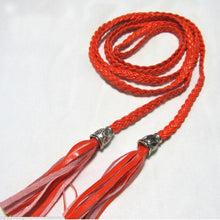 Women Thin Long PU Leather Woven Belt Tassel Clothing Waist Strap Braided Belt P16 J4U66