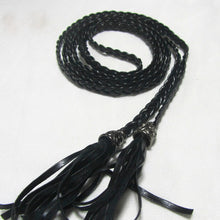 Women Thin Long PU Leather Woven Belt Tassel Clothing Waist Strap Braided Belt P16 J4U66
