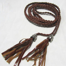 Women Thin Long PU Leather Woven Belt Tassel Clothing Waist Strap Braided Belt P16 J4U66