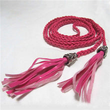 Women Thin Long PU Leather Woven Belt Tassel Clothing Waist Strap Braided Belt P16 J4U66