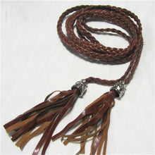 Women Thin Long PU Leather Woven Belt Tassel Clothing Waist Strap Braided Belt P16 J4U66