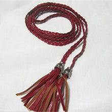 Women Thin Long PU Leather Woven Belt Tassel Clothing Waist Strap Braided Belt P16 J4U66