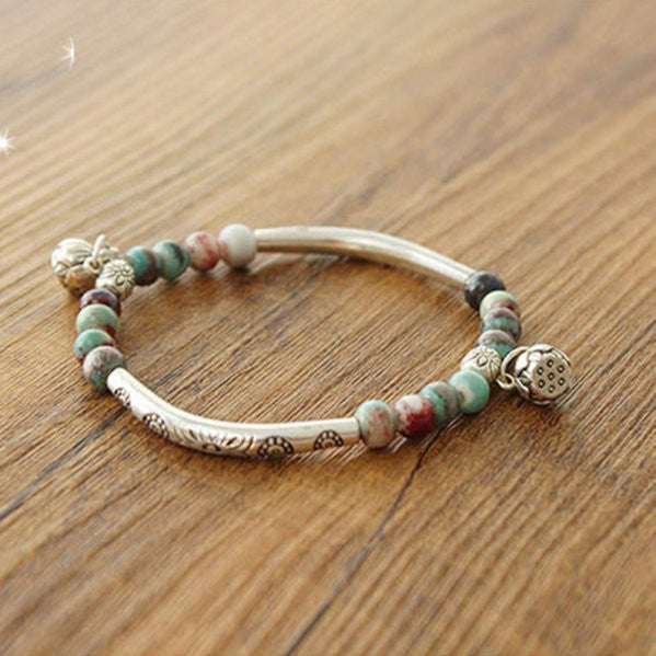 women tibetan ceramics silver plated handmade vintage chain bracelet beads J4U66