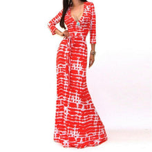 Women V-Neck Long Maxi Cocktail Party Ball Gown Belted Floor-Length Sexy Printed Dress P16 J4U66