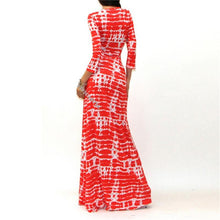 Women V-Neck Long Maxi Cocktail Party Ball Gown Belted Floor-Length Sexy Printed Dress P16 J4U66